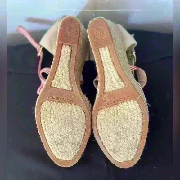 Adrienne Vittandini Red and White Espadrille Wedges sz 9 - Picture 5 of 6